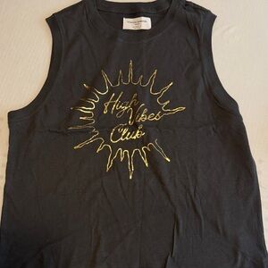 Spiritual gangster Black Sleeveless Top with Gold Graphic